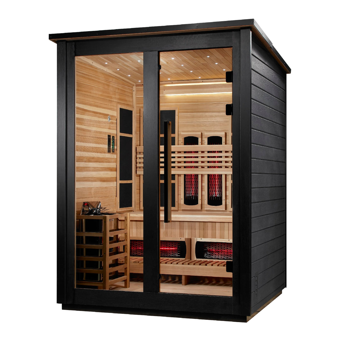 Golden Designs Loviisa 3-Person Hybrid Outdoor Sauna, Black Finish, side angle view