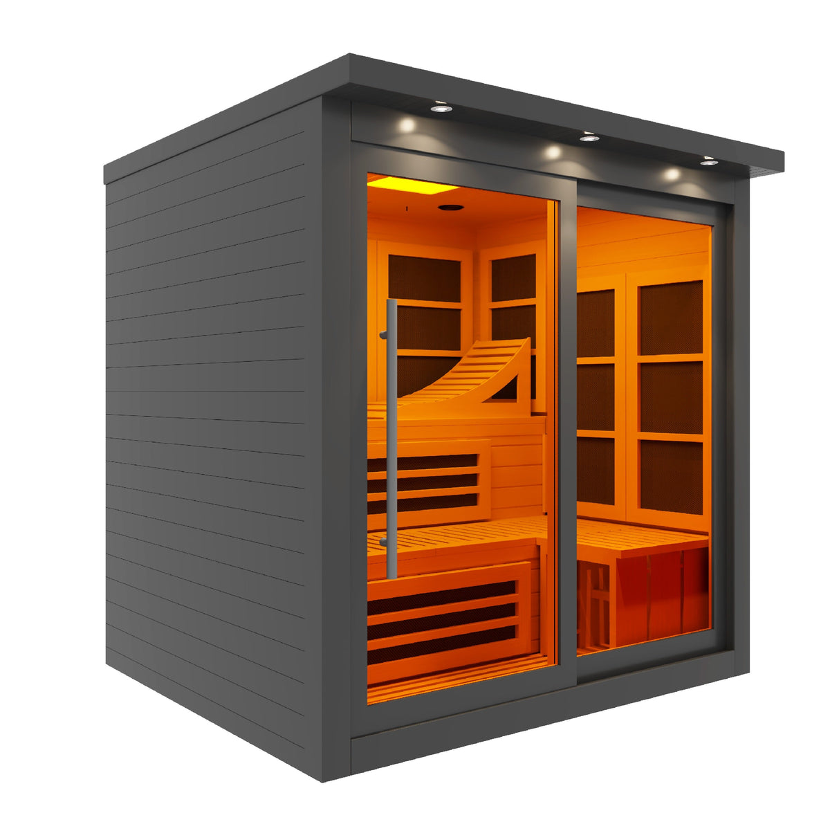 Golden Designs Monaco Limited Edition Black 6-Person Near Zero EMF FAR Infrared Sauna, front angle view