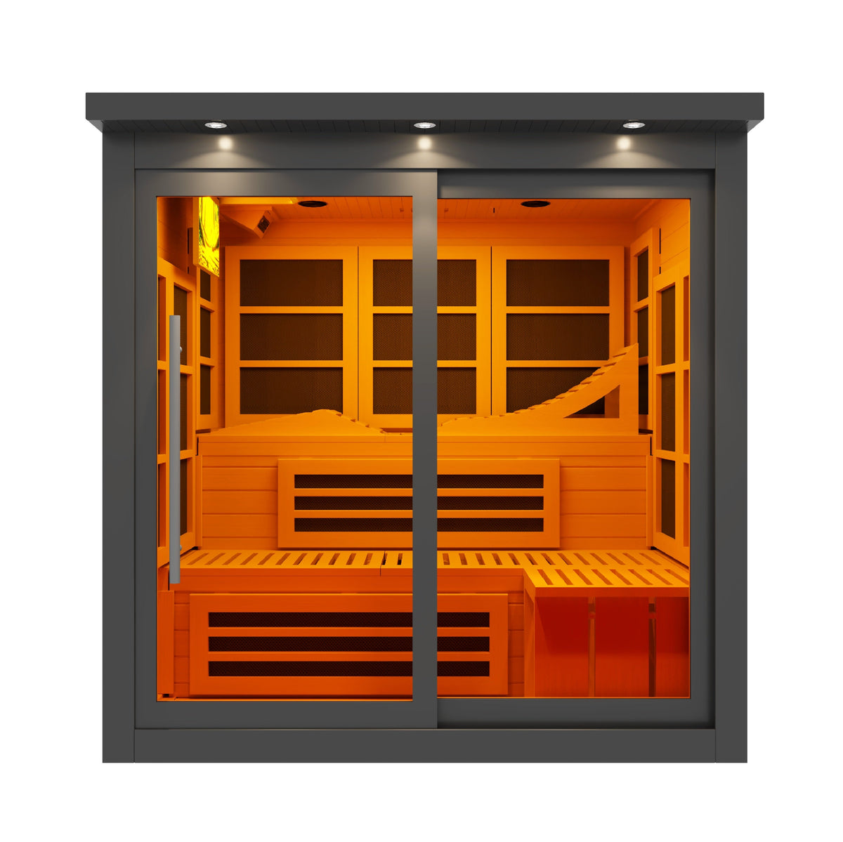 Golden Designs Monaco Limited Edition Black 6-Person Near Zero EMF FAR Infrared Sauna, front view