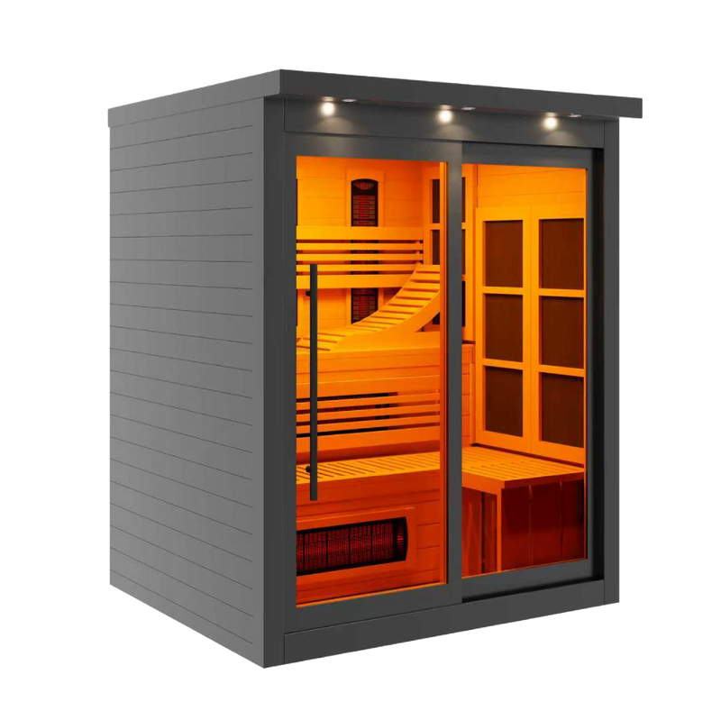 Golden Designs Monaco Full Spectrum Black 6-Person Near Zero EMF Infrared Sauna, front angle view