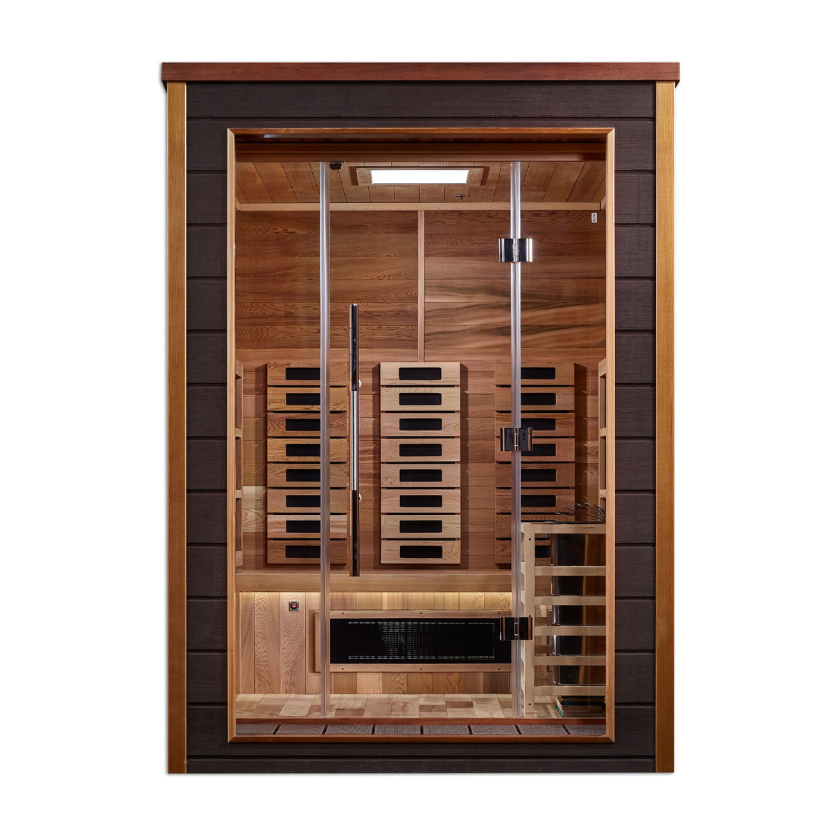 Golden Designs Nora 2-Person Hybrid Outdoor Sauna, front view