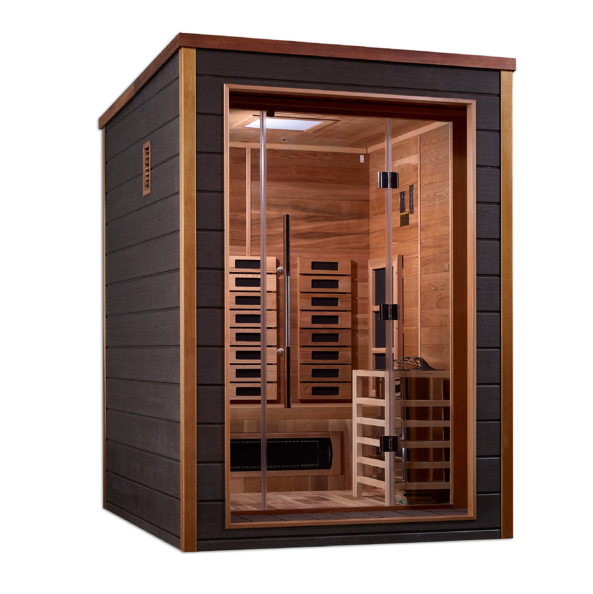 Golden Designs Nora 2-Person Hybrid Outdoor Sauna, front angle view