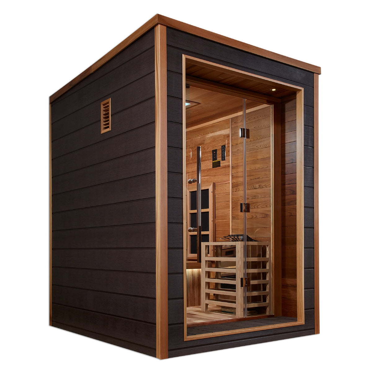 Golden Designs Nora 2-Person Hybrid Outdoor Sauna, second side angle view