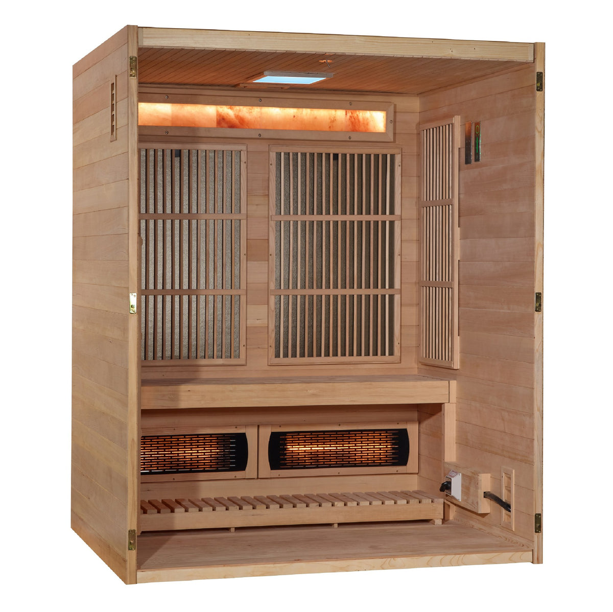 Golden Designs Soria 3-Person Hybrid Indoor Sauna, interior angle view