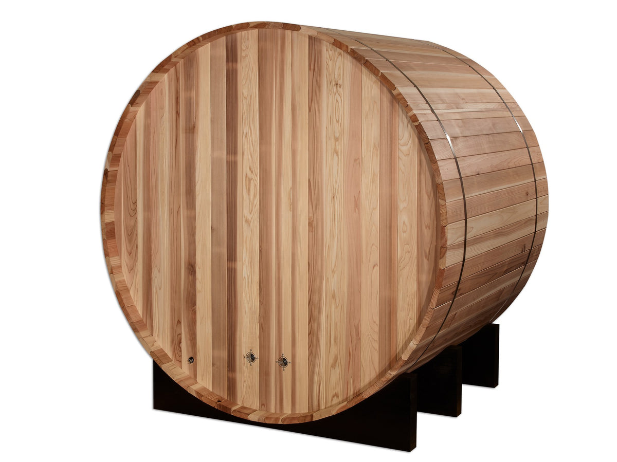 Golden Designs St. Moritz 2-Person Traditional Barrel Sauna, rear view