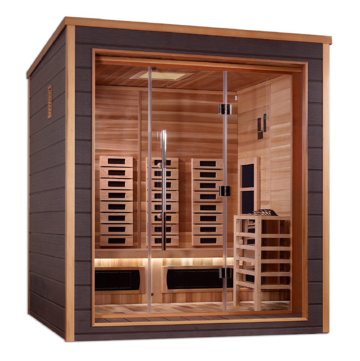 Golden Designs Visby 3-Person Hybrid Outdoor Sauna, front angle view
