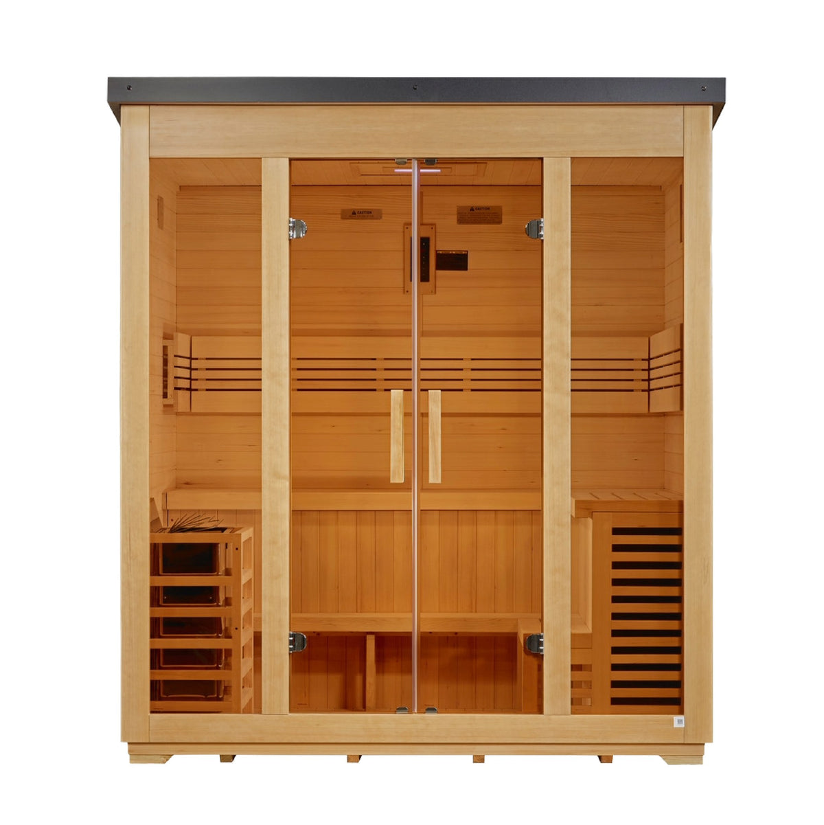 Golden Designs Vorarlberg Flat Roof 5-Person Traditional Outdoor Sauna, front view
