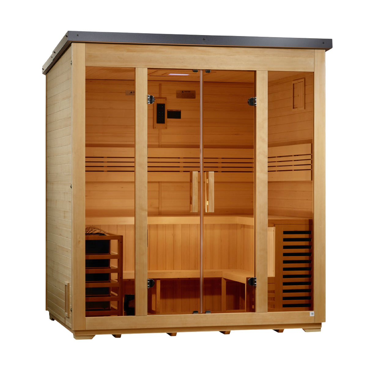 Golden Designs Vorarlberg Flat Roof 5-Person Traditional Outdoor Sauna, front angle view