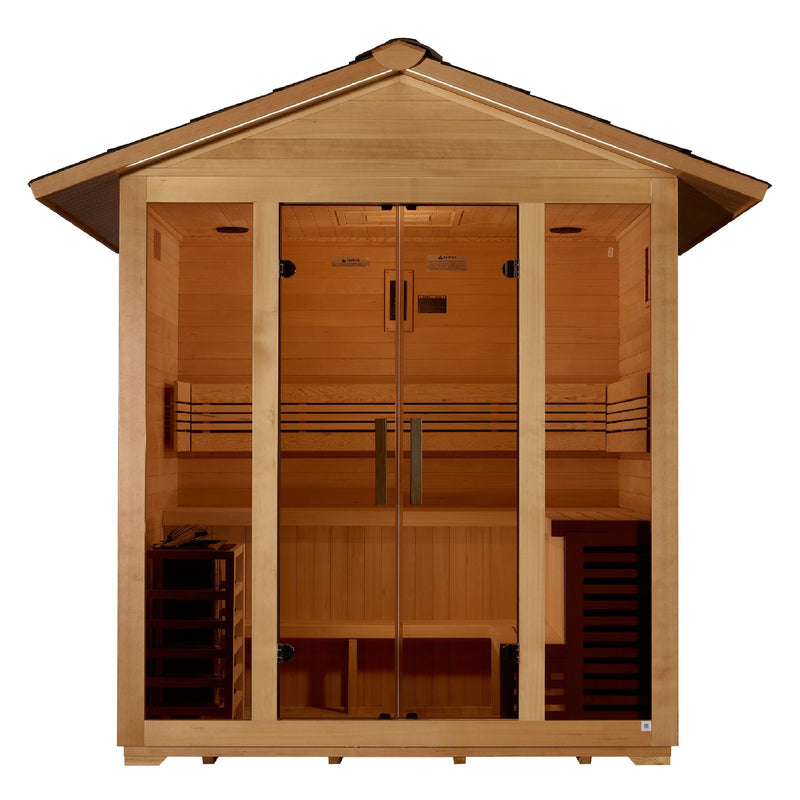 Golden Designs Vorarlberg 5-Person Traditional Outdoor Sauna, front view