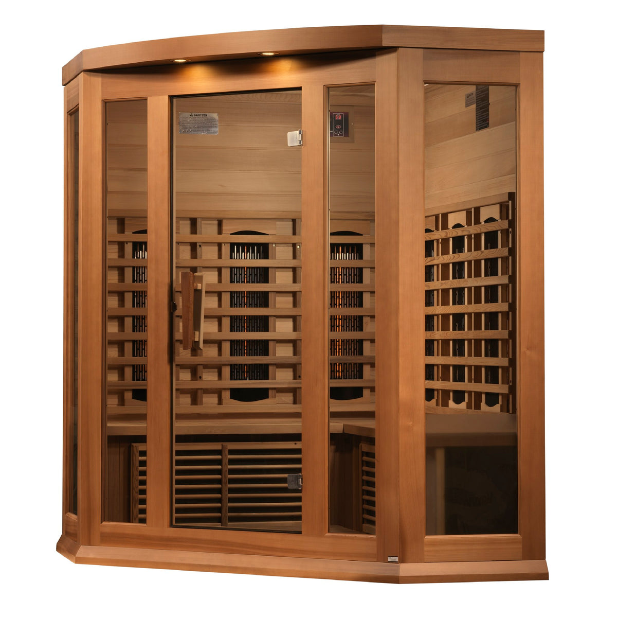 Maxxus 3-Person Corner Full Spectrum Near Zero EMF FAR Infrared Sauna, front angle view