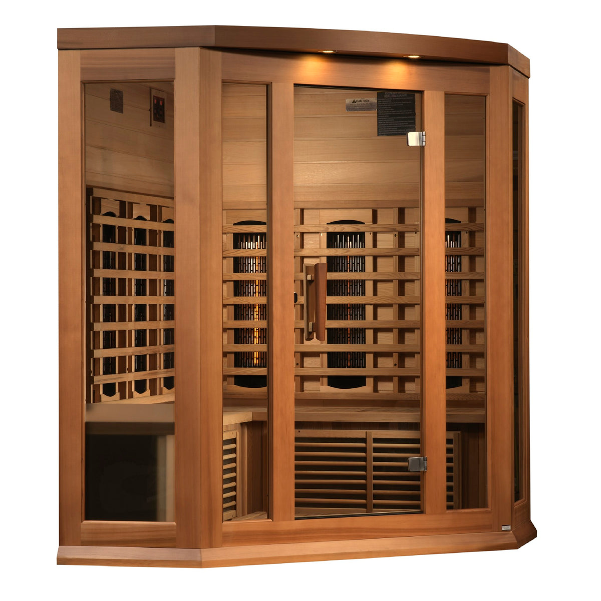Maxxus 3-Person Corner Full Spectrum Near Zero EMF FAR Infrared Sauna, side angle view