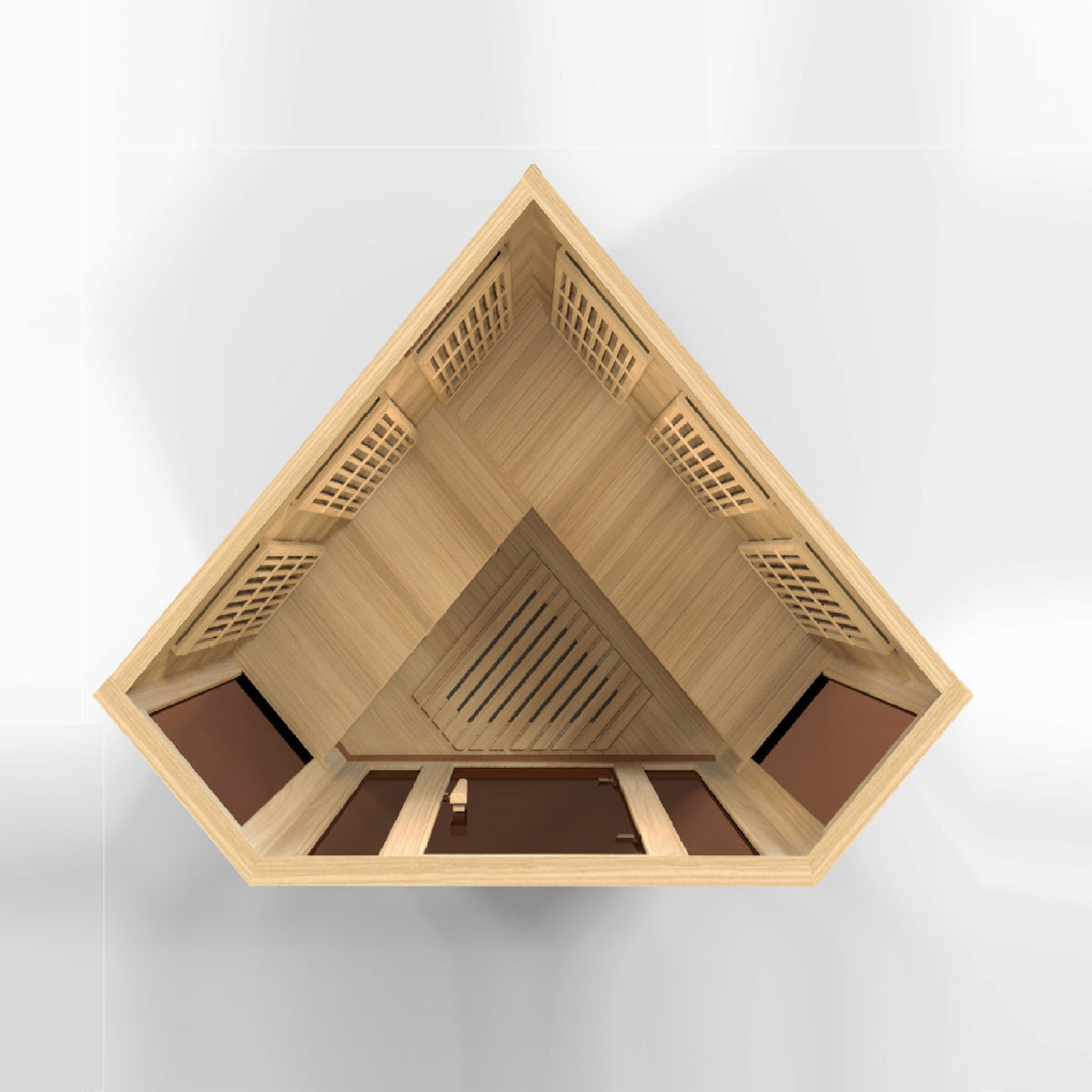 Maxxus 3-Person Corner Low EMF FAR Infrared Sauna, top down interior view