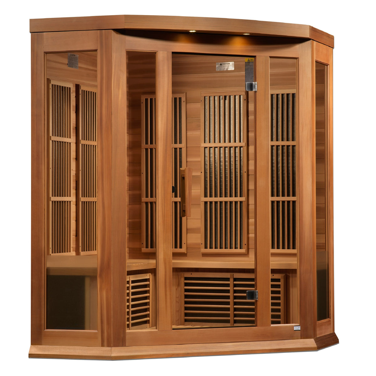 Maxxus 3-Person Corner Near Zero EMF FAR Infrared Sauna, side angle view