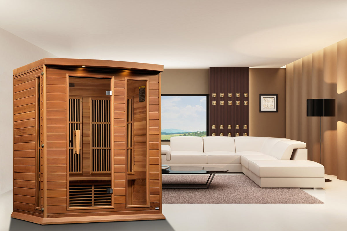 Maxxus 3-Person Low EMF FAR Infrared Sauna in a home setting