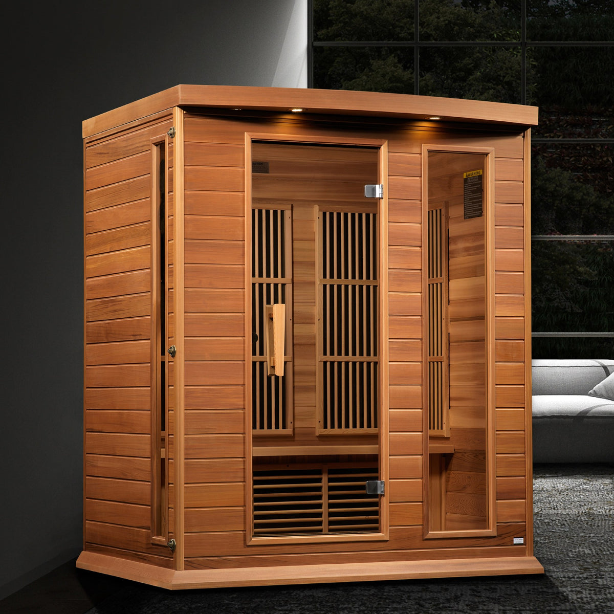 Maxxus 3-Person Near Zero EMF FAR Infrared Sauna in a living space