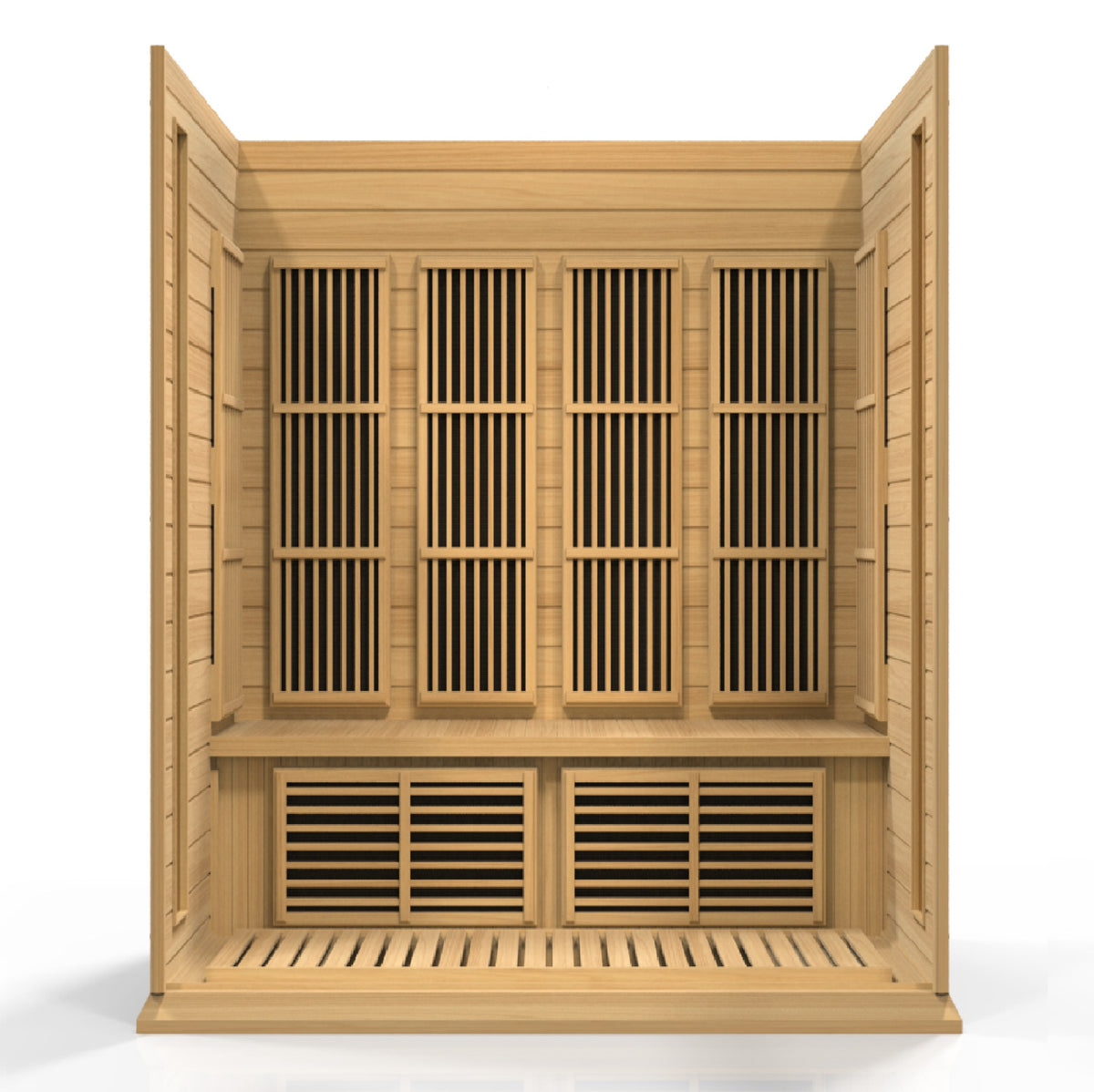 Maxxus 4-Person Low EMF FAR Infrared Sauna, interior with heating panels