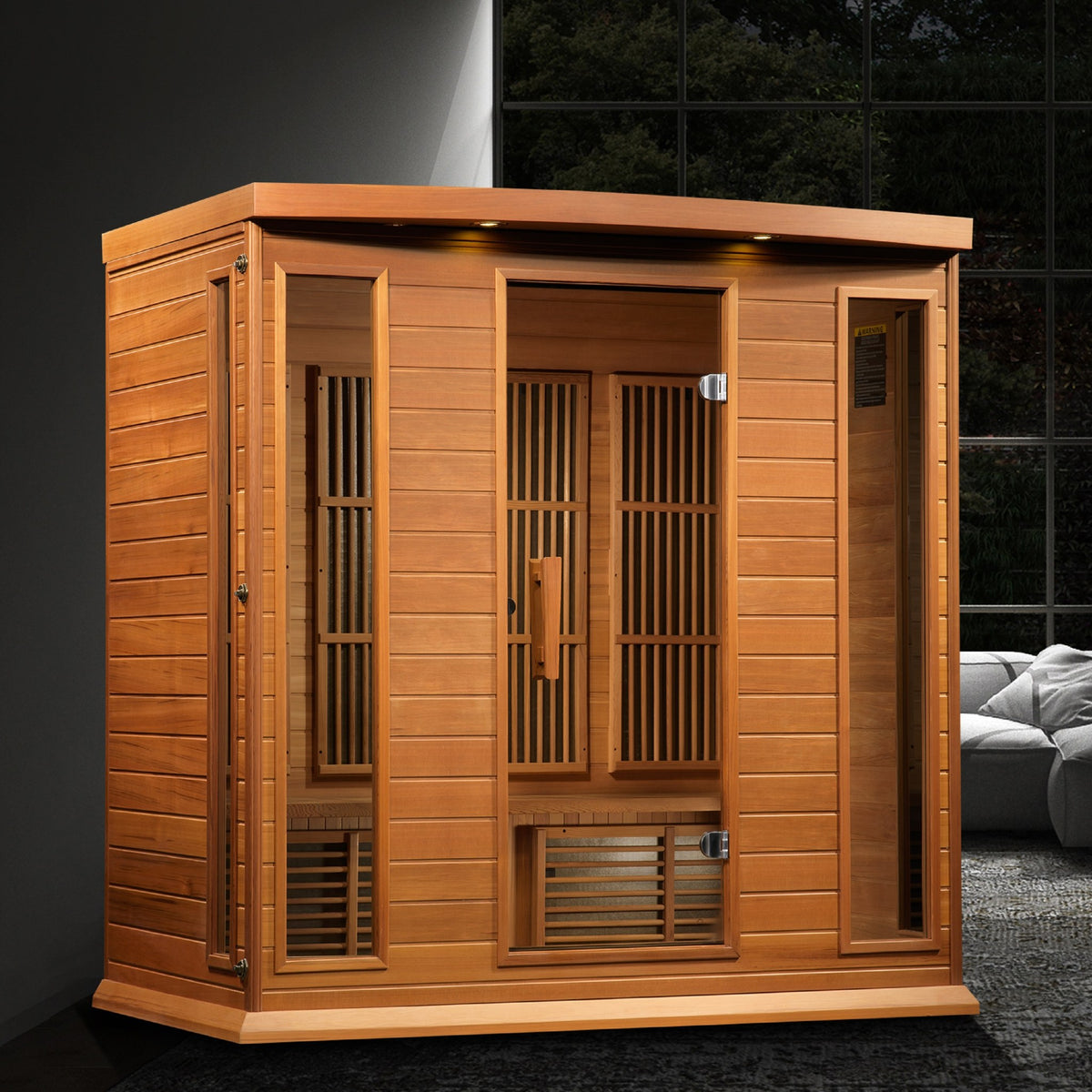 Maxxus 4-Person Low EMF FAR Infrared Sauna in a living space