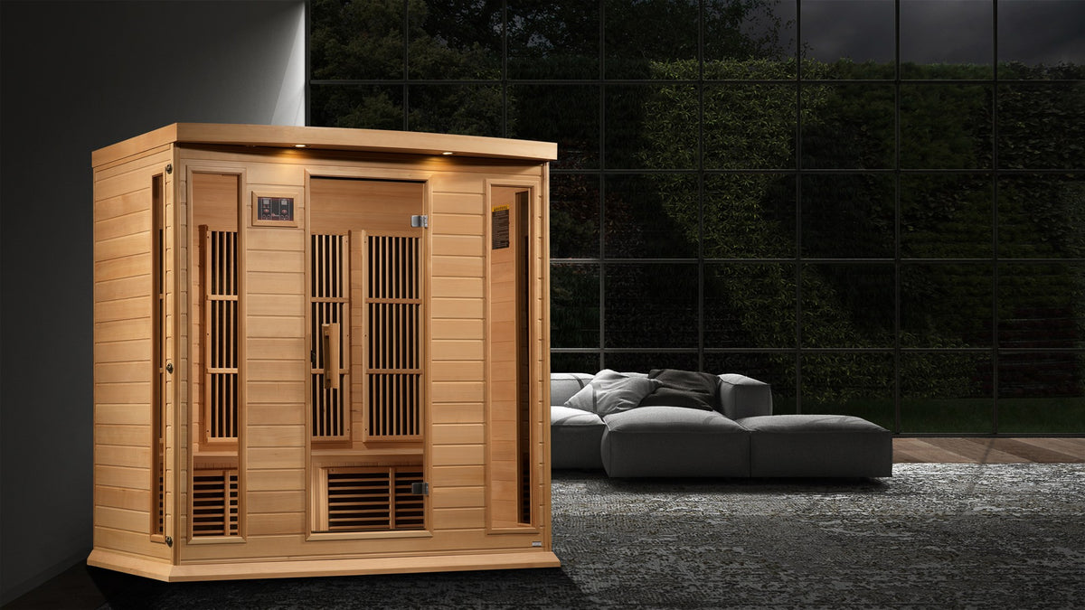 Maxxus 4-Person Near Zero EMF FAR Infrared Sauna in a home setting