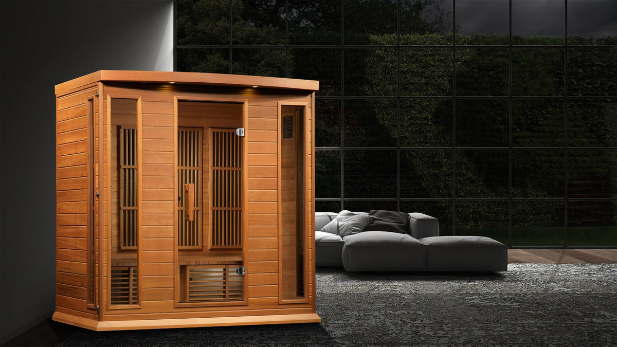 Maxxus 4-Person Near Zero EMF FAR Infrared Sauna in a home setting
