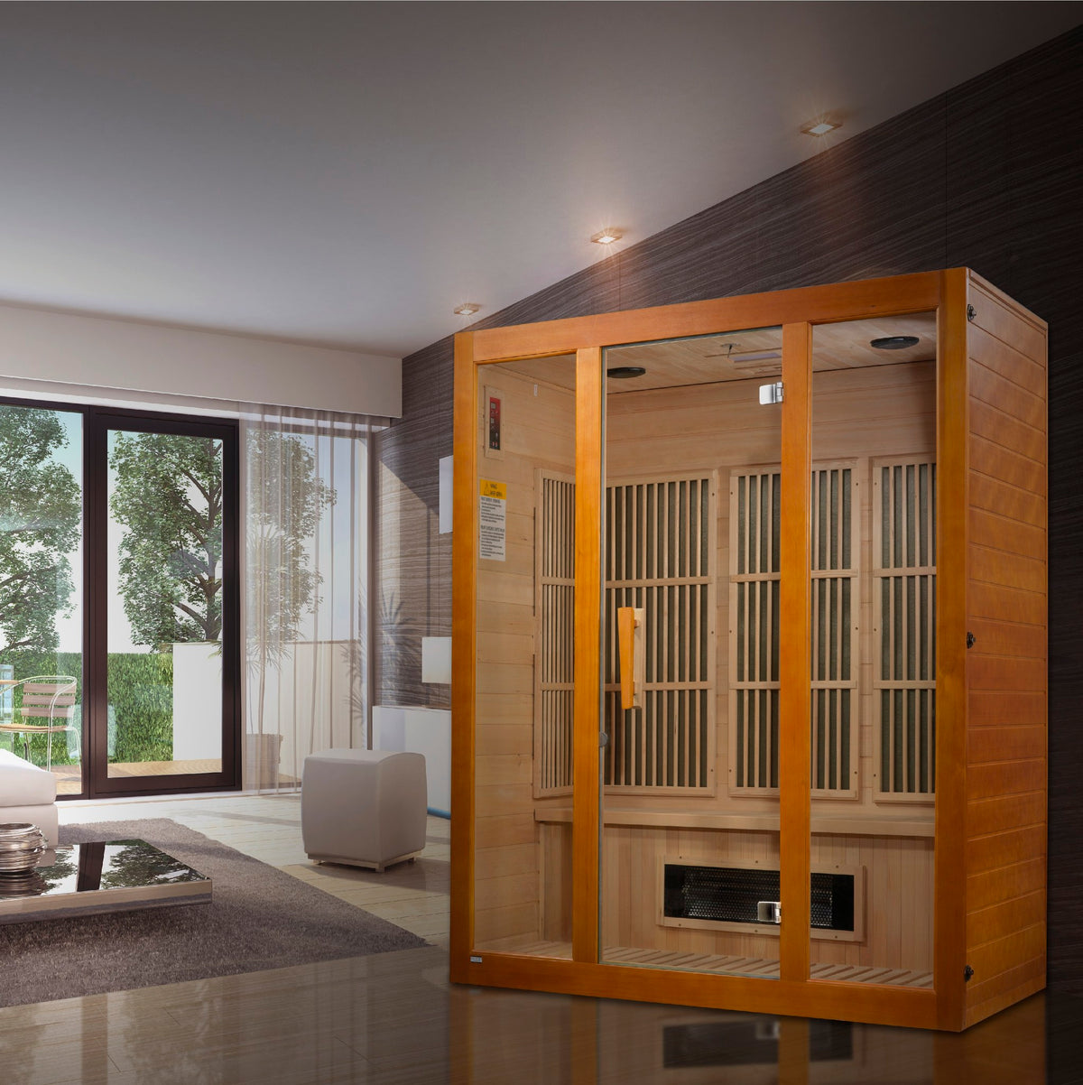 Maxxus Alpine 3-Person Low EMF FAR Infrared Sauna in a home setting