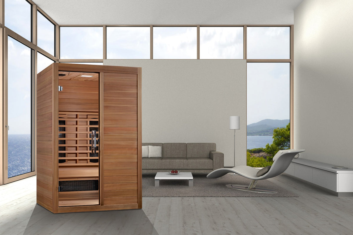 Maxxus S-Line Yoga 2-Person Full Spectrum Near Zero EMF FAR Infrared Sauna in a home setting