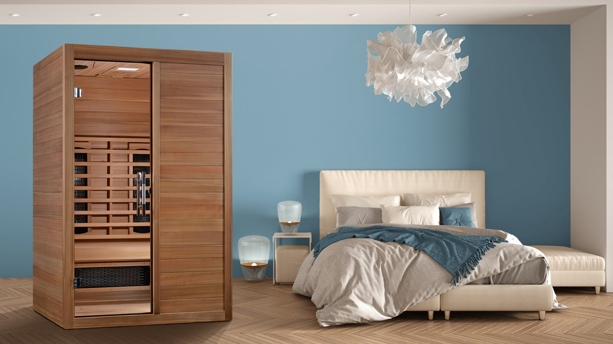 Maxxus S-Line Yoga 2-Person Full Spectrum Near Zero EMF FAR Infrared Sauna in a living space