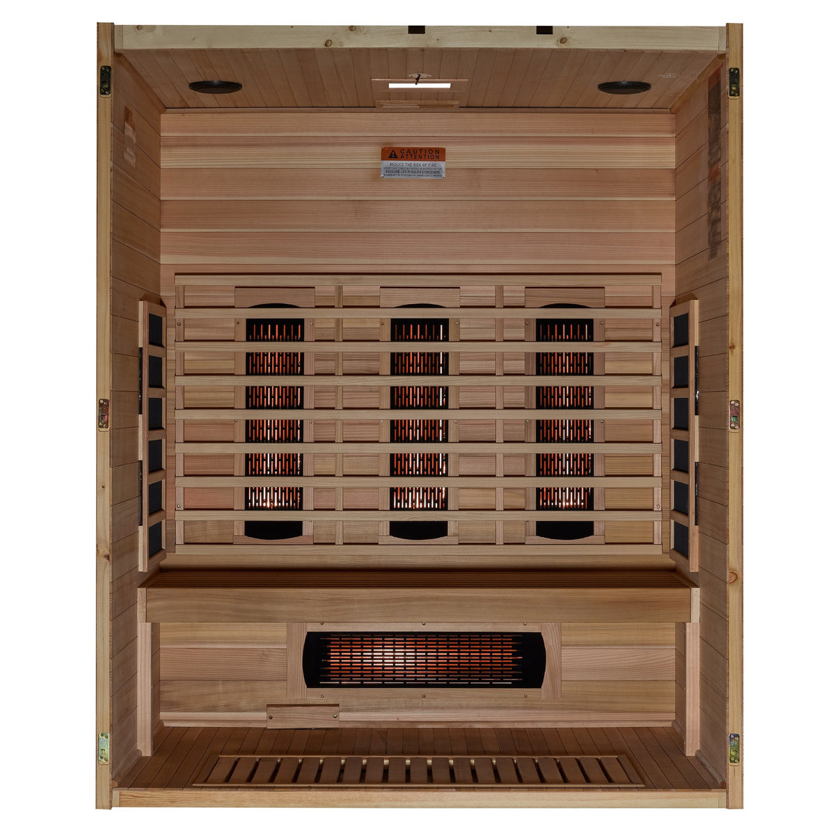 Maxxus S-Line Yoga 3-Person Full Spectrum Near Zero EMF FAR Infrared Sauna, interior with heating panels