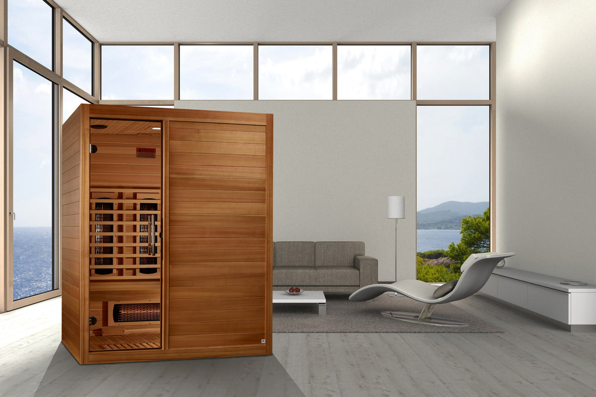 Maxxus S-Line Yoga 3-Person Full Spectrum Near Zero EMF FAR Infrared Sauna in a home setting