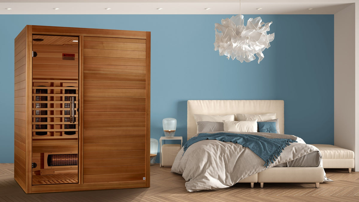 Maxxus S-Line Yoga 3-Person Full Spectrum Near Zero EMF FAR Infrared Sauna in a living space