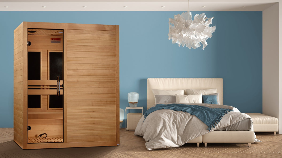 Maxxus S-Line Yoga 3-Person Low EMF FAR Infrared Sauna in a living space