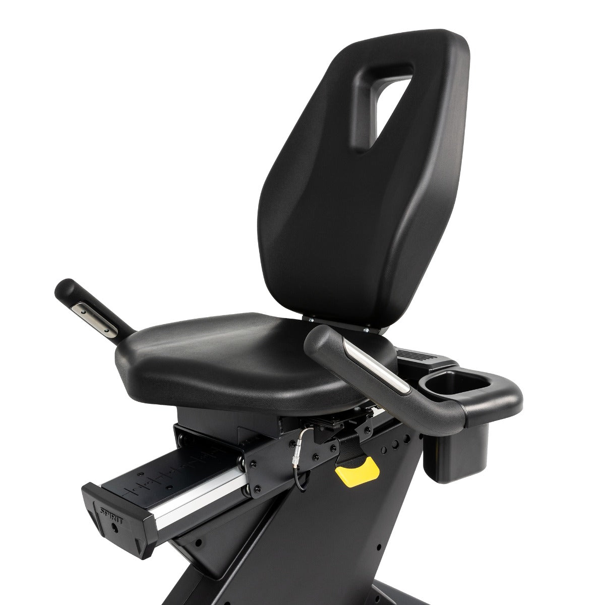 Molded seat and backrest with cup holder