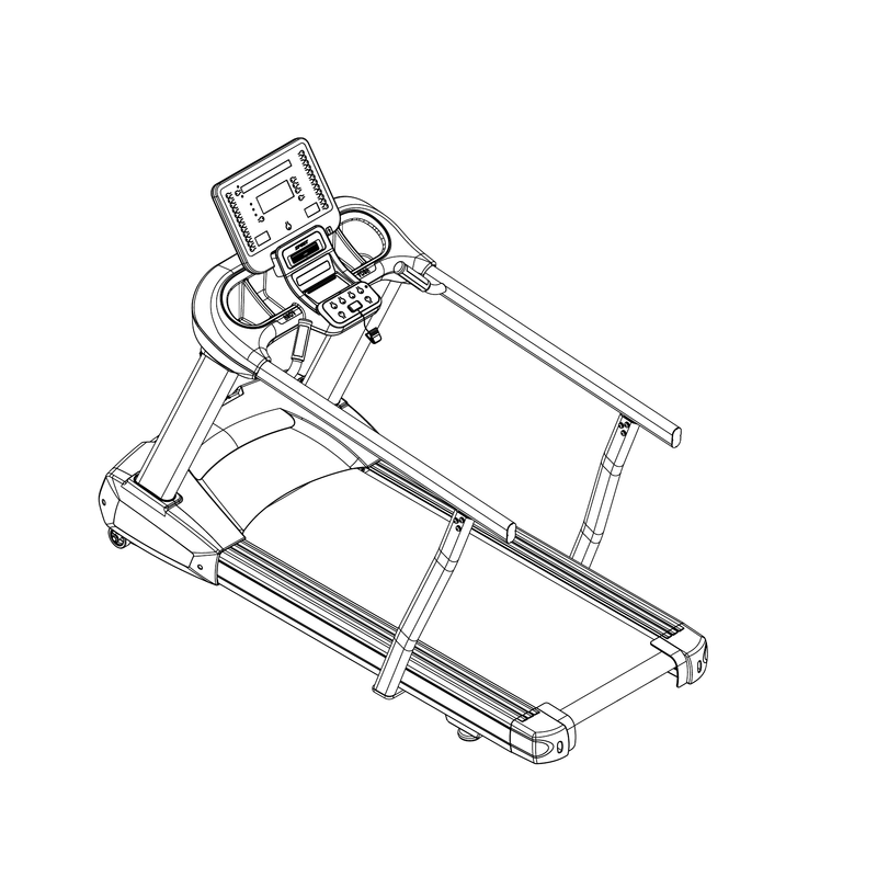 Spirit CT800/CT850 treadmill with extended handrails installed (line drawing)