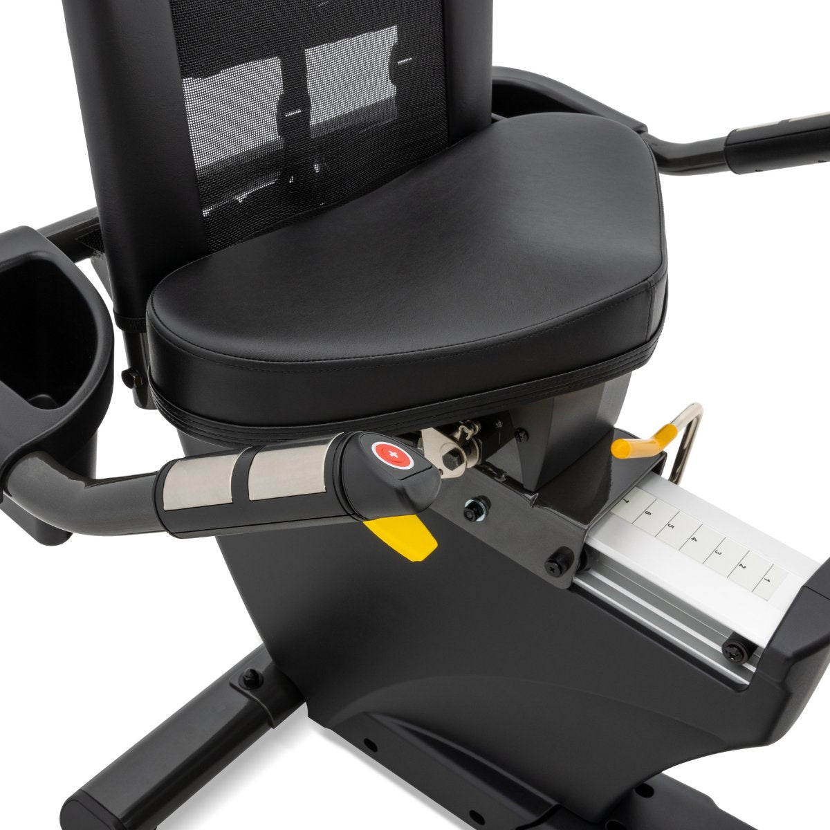 Seat with mesh back and adjustment lever